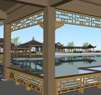 现代其它景观小建筑 水上连廊